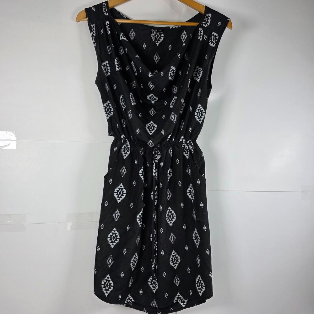 Feathers Womens Small Black Aztec Print Sleeveless Midi Dress Peep Back Summer